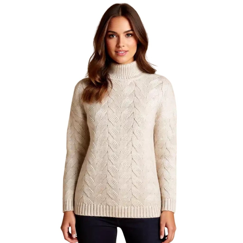 Joie Womens Cable Knit Mock Neck Confetti Sweater Cream Oatmeal Size M NWT